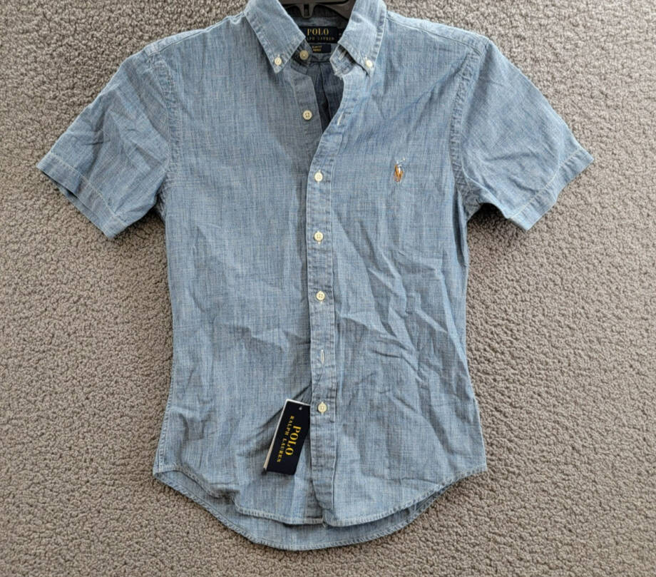Polo Ralph Lauren Slim-Fit Chambray Shirt Men's XS Medium Indigo Short Sleeve