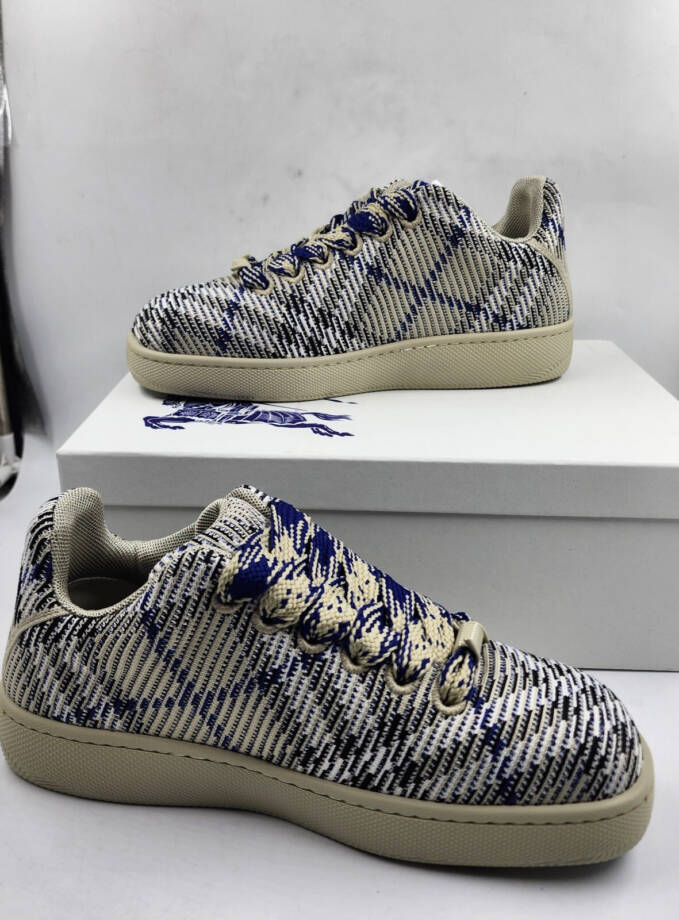 Burberry Check Knit Box Sneakers Men's 43.5/10.5 US Lichen Multi Lace Up Closure
