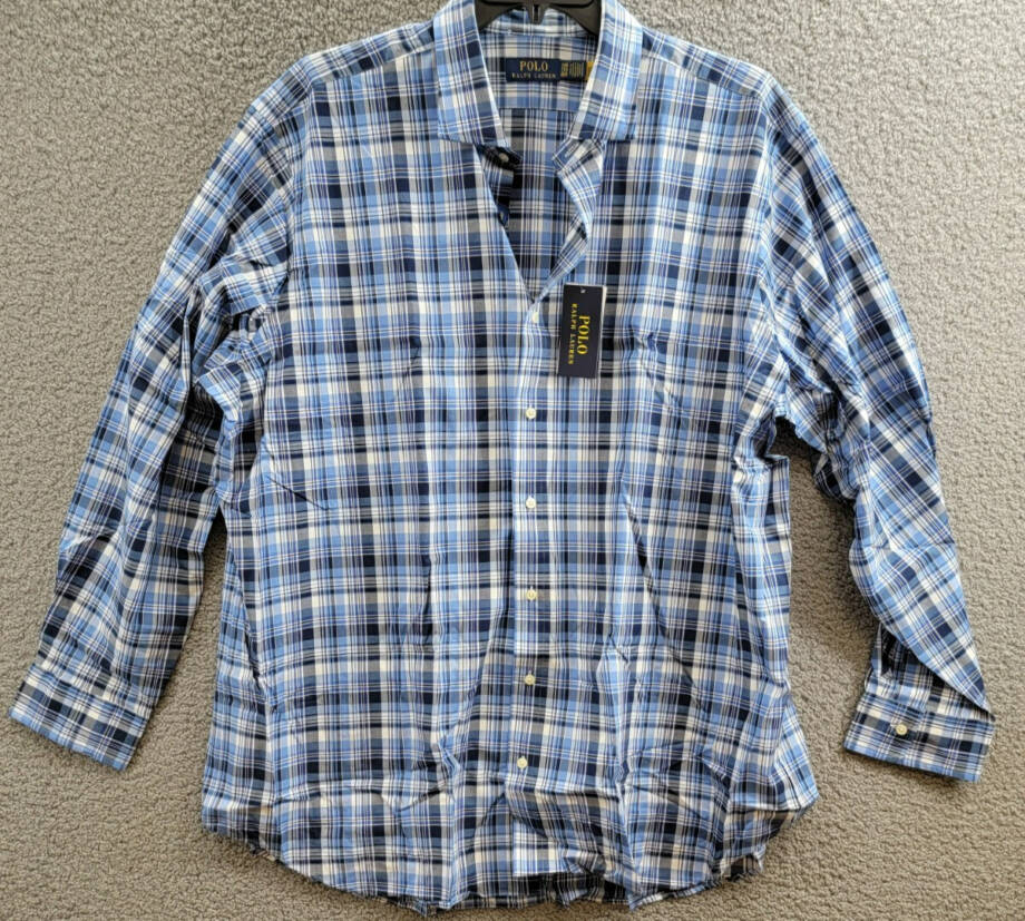 Polo Ralph Lauren Big & Tall Plaid Stretch Poplin Shirt Men's 2XB Blue Multi L/S