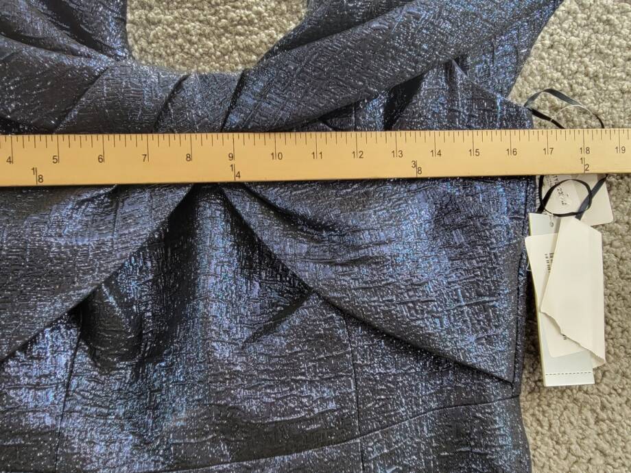 Teri Jon by Rickie Freeman Metallic Jacquard Twist Bodice Gown Womens 4 Sapphire