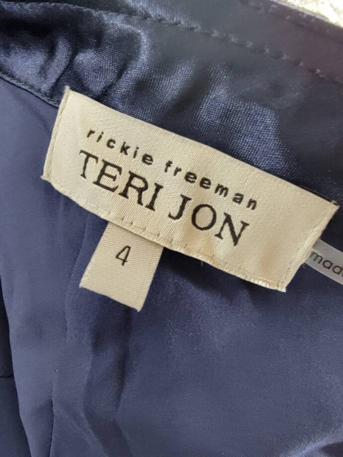 Teri Jon by Rickie Freeman Metallic Jacquard Twist Bodice Gown Womens 4 Sapphire