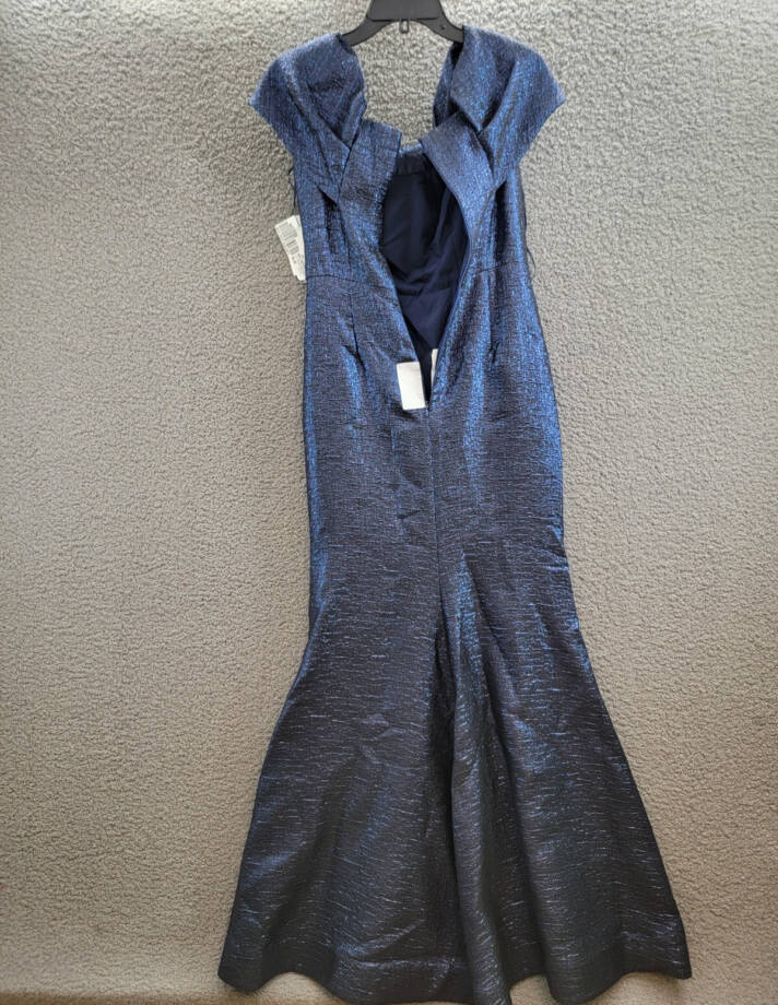 Teri Jon by Rickie Freeman Metallic Jacquard Twist Bodice Gown Womens 4 Sapphire