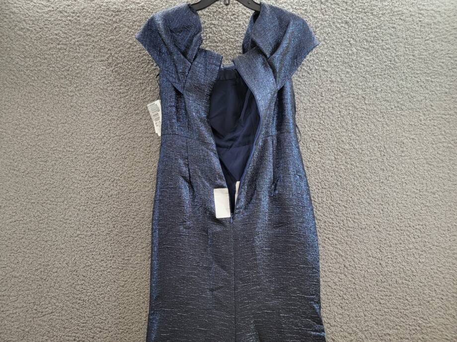 Teri Jon by Rickie Freeman Metallic Jacquard Twist Bodice Gown Womens 4 Sapphire