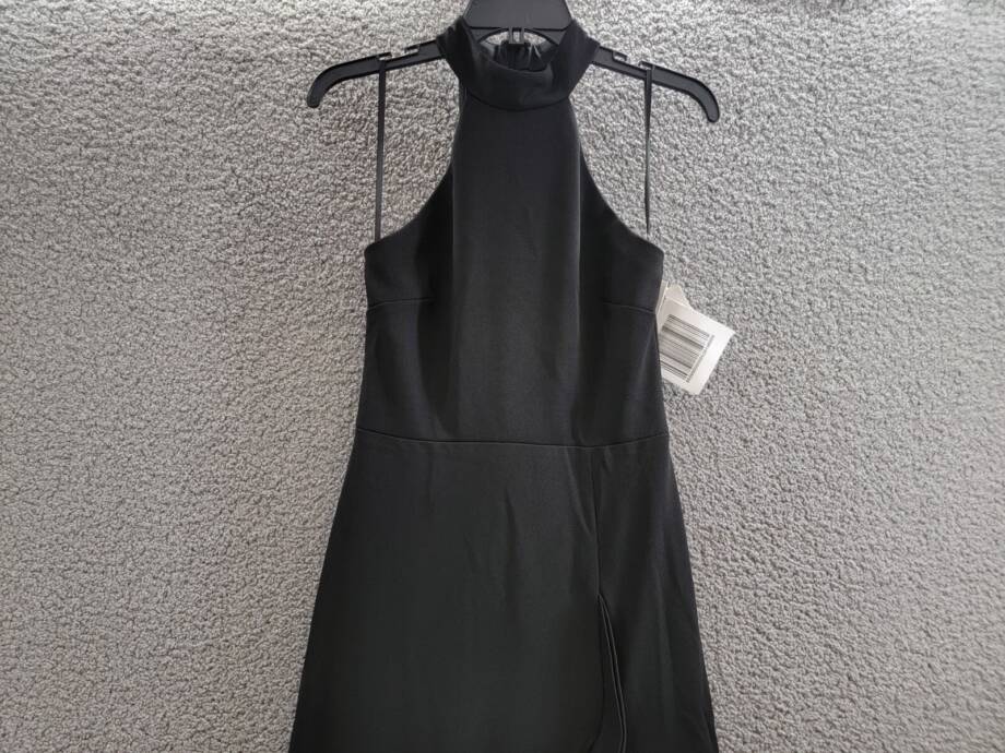 AQUA Racerback Ruffle Hem Gown Women's 4 Black Mock Neck Sleeveless Back Zip