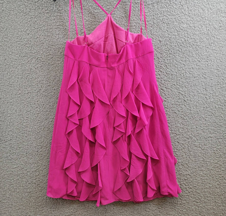 AQUA Corkscrew Ruffle Halter Mini Dress Women's 10 New Fuchsia Back Zip Closure