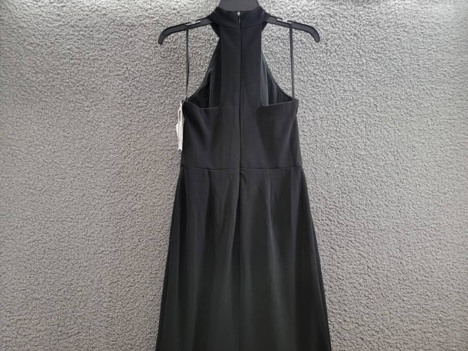 AQUA Racerback Ruffle Hem Gown Women's 4 Black Mock Neck Sleeveless Back Zip