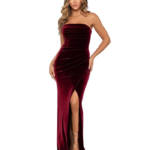 Xscape Petite Velvet Bustier Sleeveless Side-Slit Gown Women's 6P Burgundy