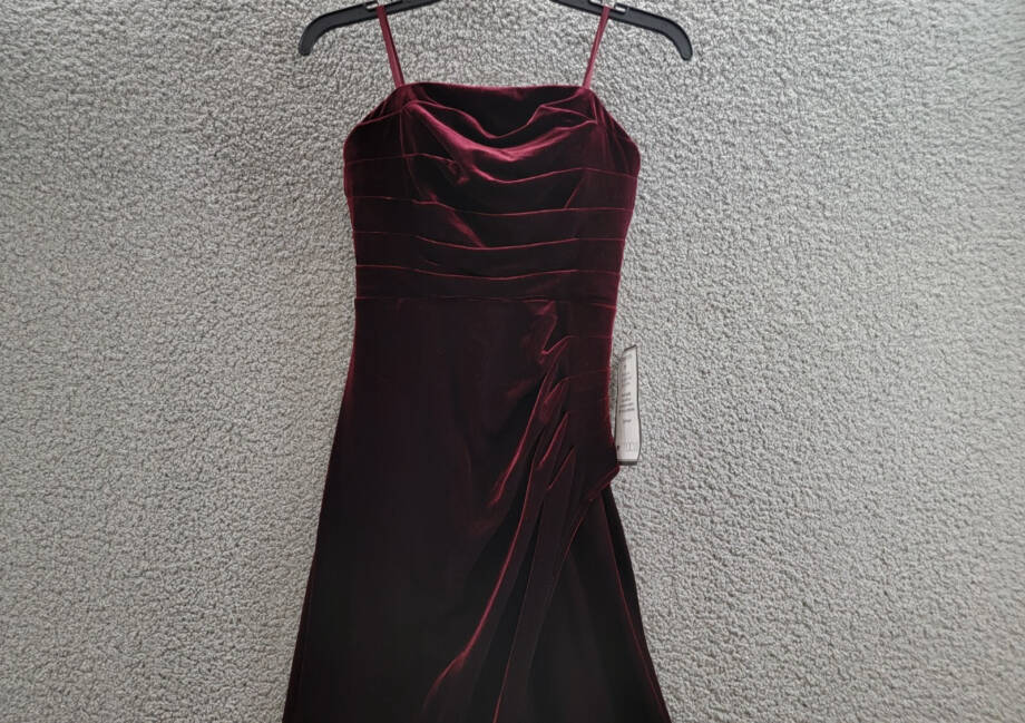 Xscape Petite Velvet Bustier Sleeveless Side-Slit Gown Women's 6P Burgundy