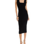 Elliatt Gabby Chrysanthemum Applique Dress Women's M Black Back Slit Square Neck