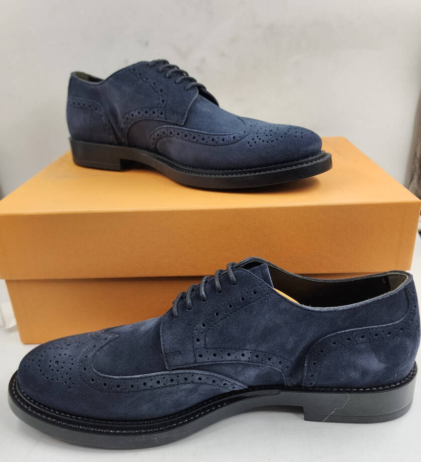 Tod's Bucature Forma Wingtip Derby Dress Shoes Men's Navy Blue Lace Up 8.5 US