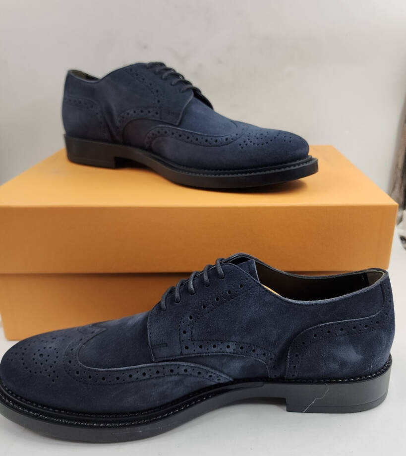 Tod's Bucature Forma Wingtip Derby Dress Shoes Men's Navy Blue Lace Up 8.5 US