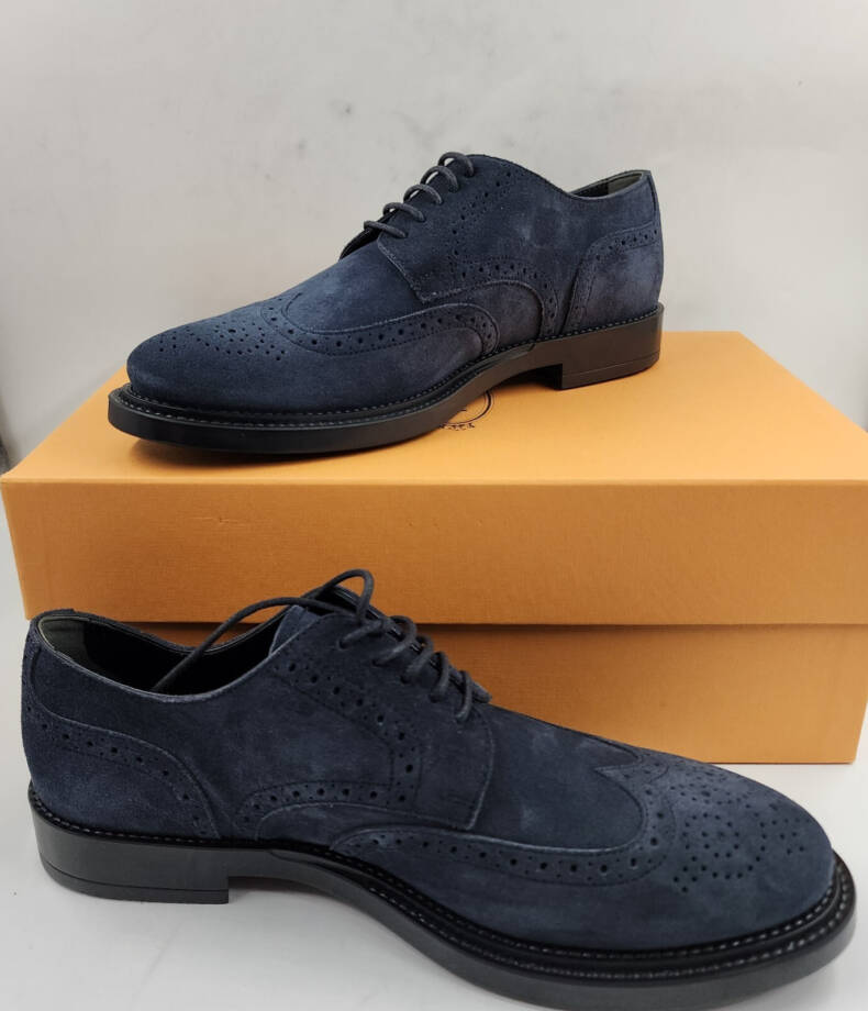Tod's Bucature Forma Wingtip Derby Dress Shoes Men's Navy Blue Lace Up 8