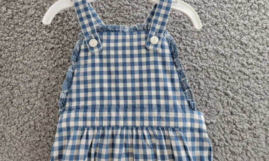 Ralph Lauren Gingham Madras Bubble Shortall & Hat Set Baby Girls 6M Blue Snap Up