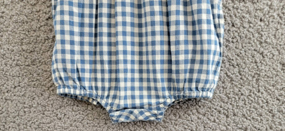 Ralph Lauren Gingham Madras Bubble Shortall & Hat Set Baby Girls 6M Blue Snap Up