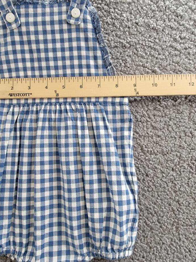 Ralph Lauren Gingham Madras Bubble Shortall & Hat Set Baby Girls 6M Blue Snap Up