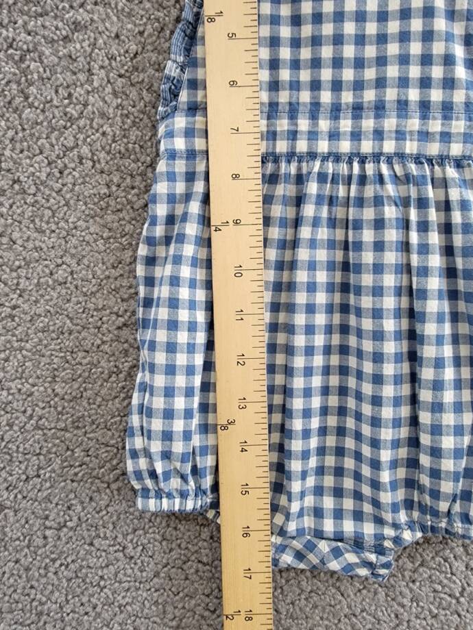 Ralph Lauren Gingham Madras Bubble Shortall & Hat Set Baby Girls 6M Blue Snap Up