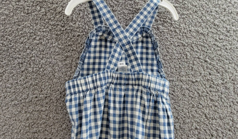 Ralph Lauren Gingham Madras Bubble Shortall & Hat Set Baby Girls 6M Blue Snap Up