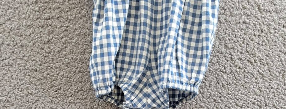Ralph Lauren Gingham Madras Bubble Shortall & Hat Set Baby Girls 6M Blue Snap Up