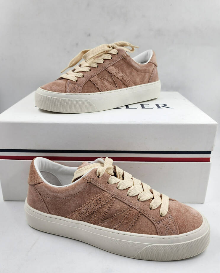 Moncler Monaco 2 Low Top Sneakers Womens 35.5/5.5US Light Pink Round Toe Lace Up