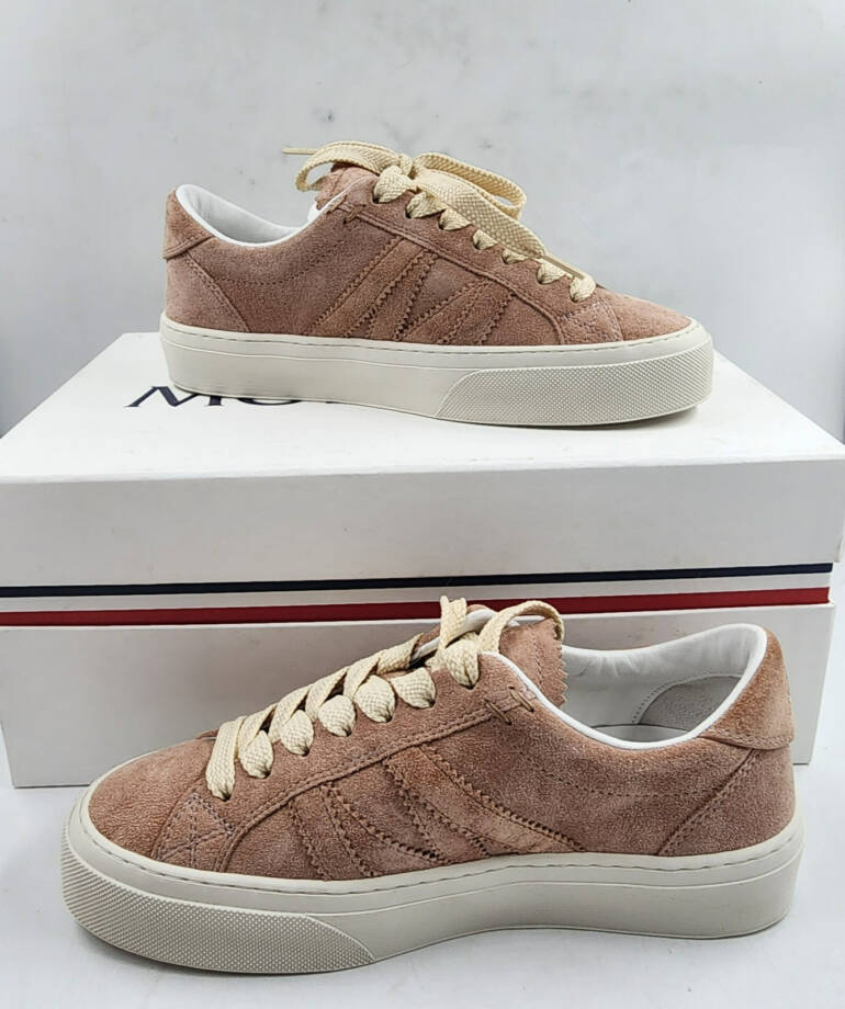 Moncler Monaco 2 Low Top Sneakers Womens 35.5/5.5US Light Pink Round Toe Lace Up
