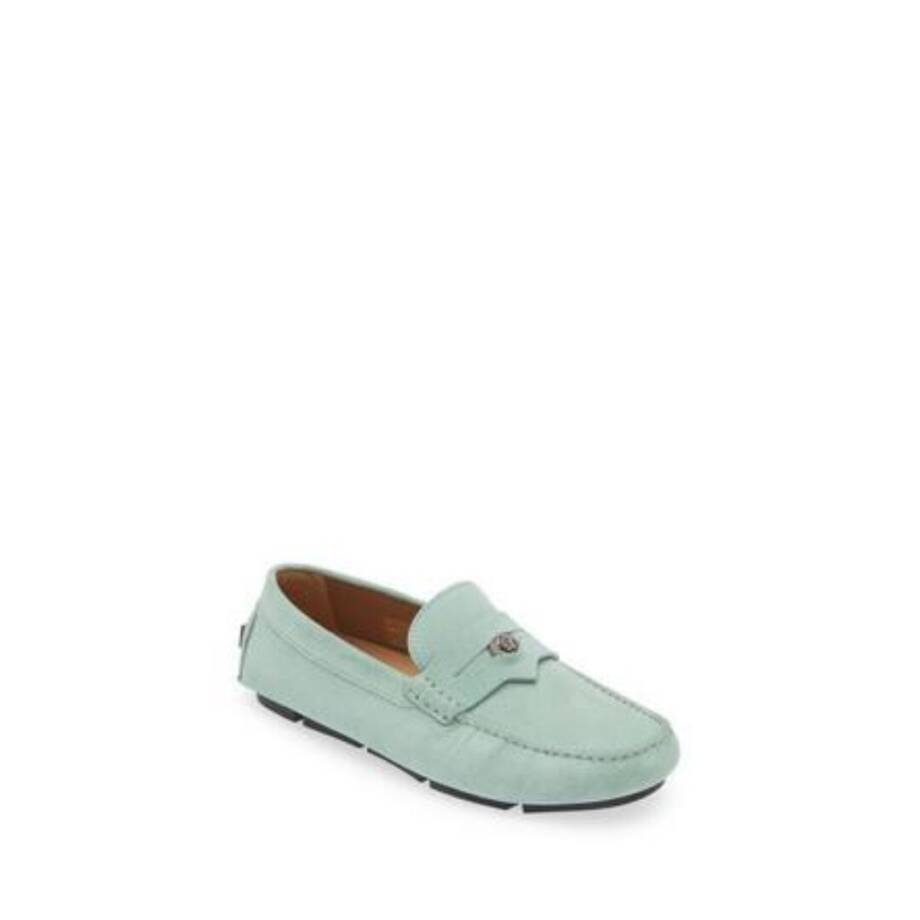 Versace Medusa Coin Penny Driving Loafer Men's 40 Mint Green Moc Toe Slip On