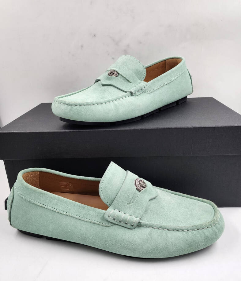 Versace Medusa Coin Penny Driving Loafer Men's 40 Mint Green Moc Toe Slip On