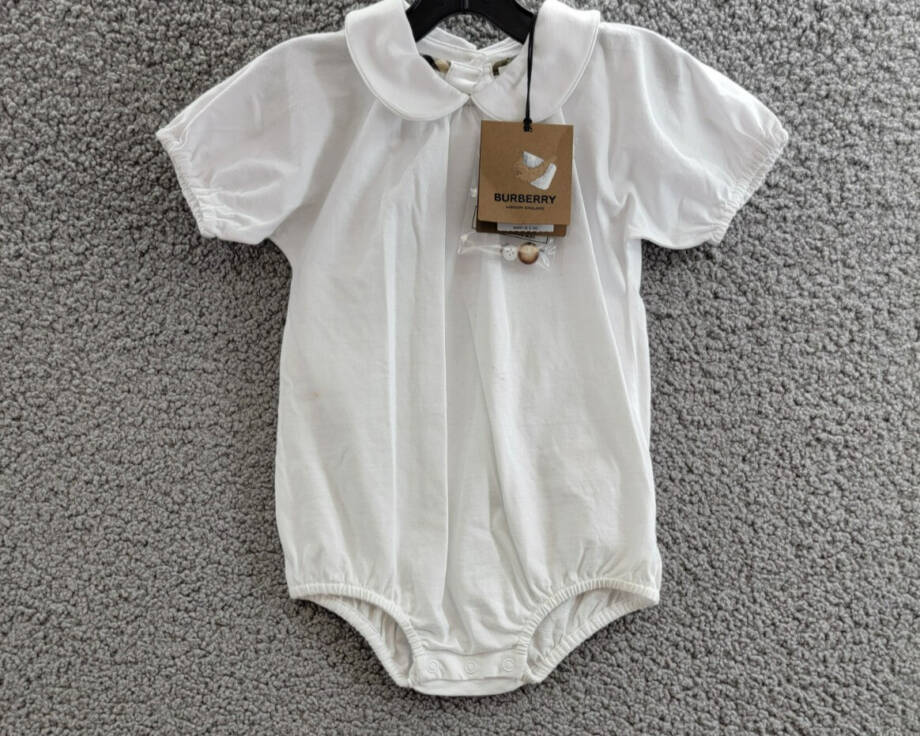 Burberry Collared One Piece Baby Girls' 18M White Short Sleeve Snap Back Closure