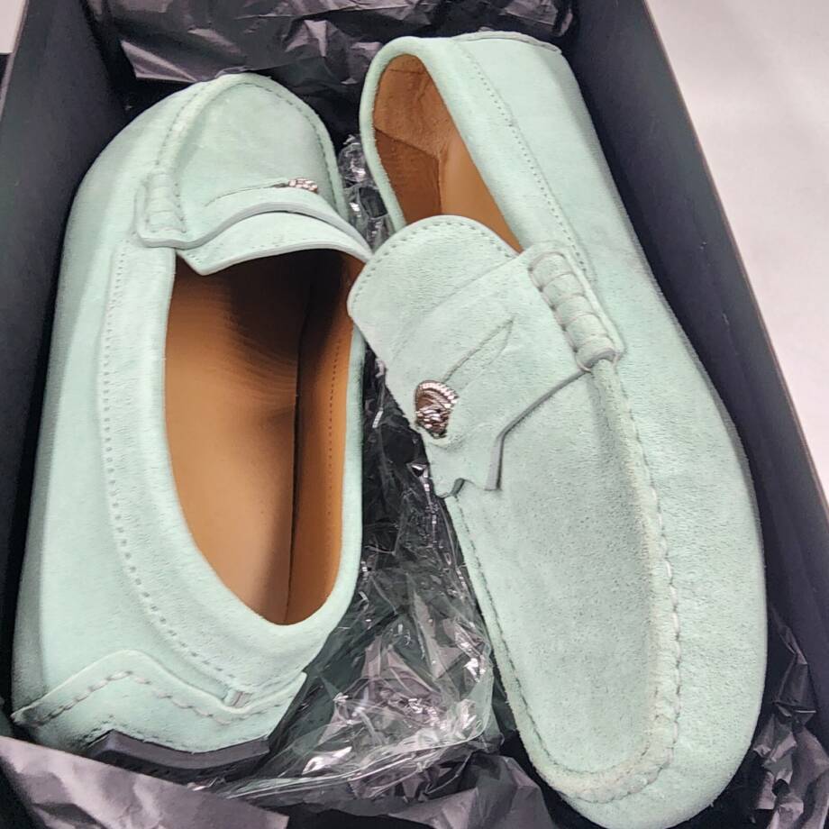 Versace Medusa Coin Penny Driving Loafer Men's 40 Mint Green Moc Toe Slip On