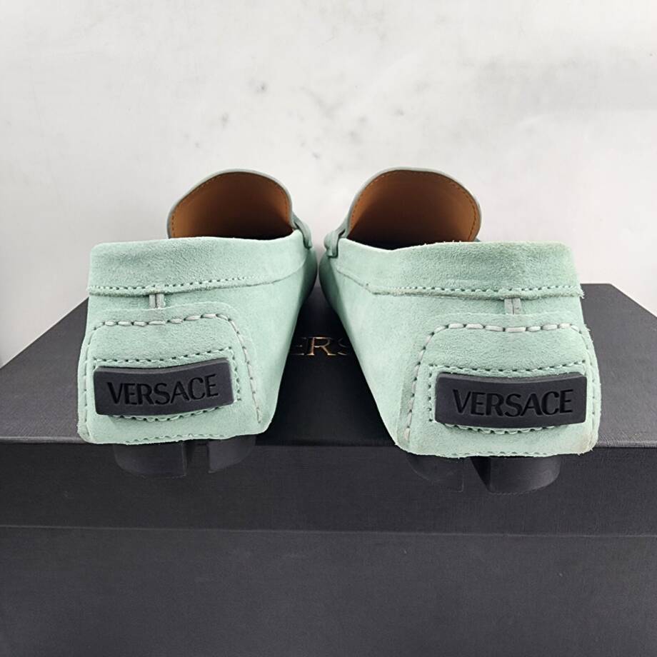 Versace Medusa Coin Penny Driving Loafer Men's 40 Mint Green Moc Toe Slip On