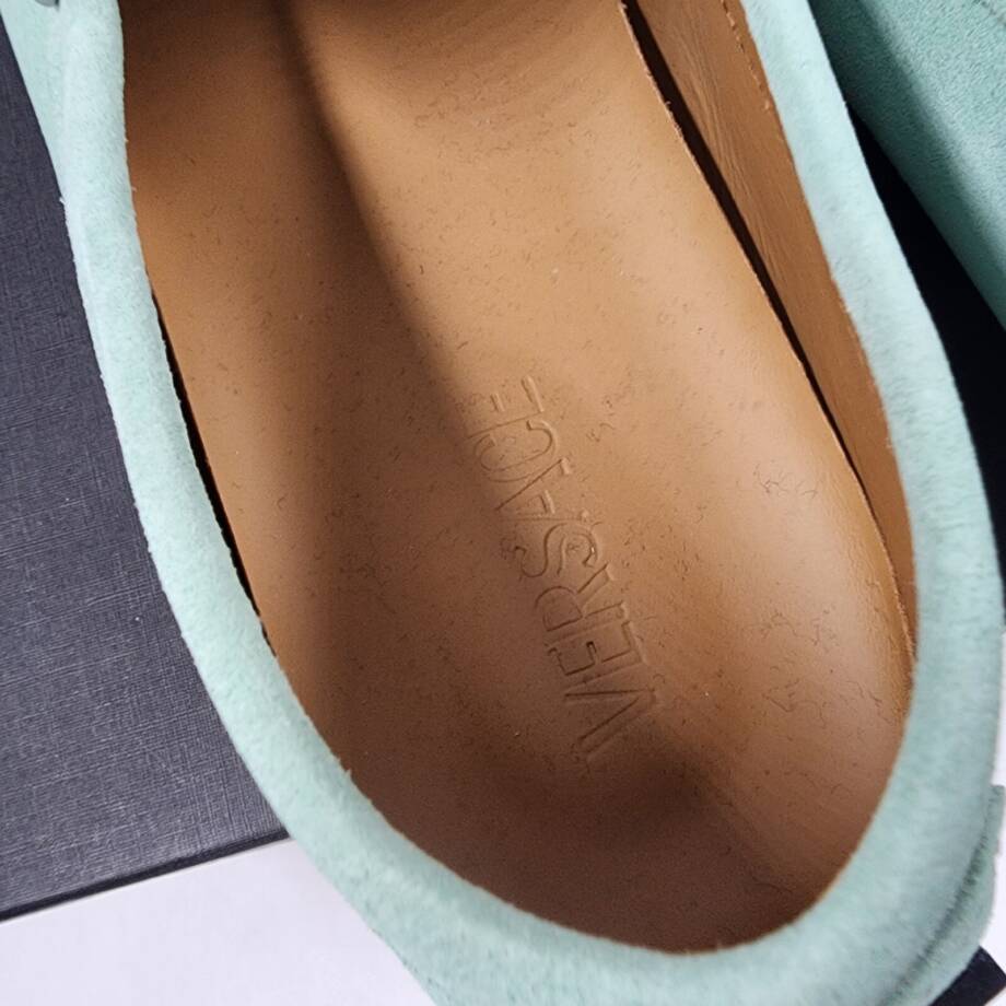Versace Medusa Coin Penny Driving Loafer Men's 40 Mint Green Moc Toe Slip On