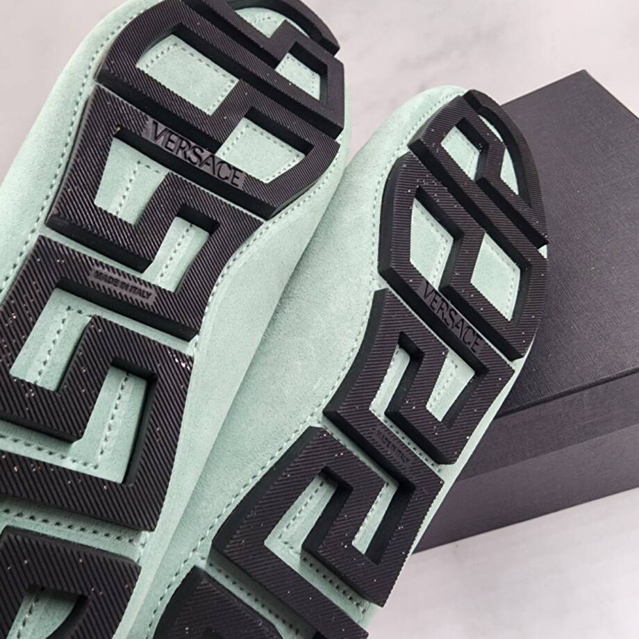 Versace Medusa Coin Penny Driving Loafer Men's 40 Mint Green Moc Toe Slip On