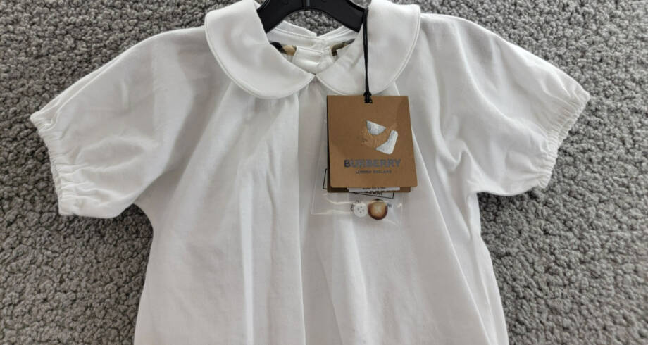 Burberry Collared One Piece Baby Girls' 18M White Short Sleeve Snap Back Closure