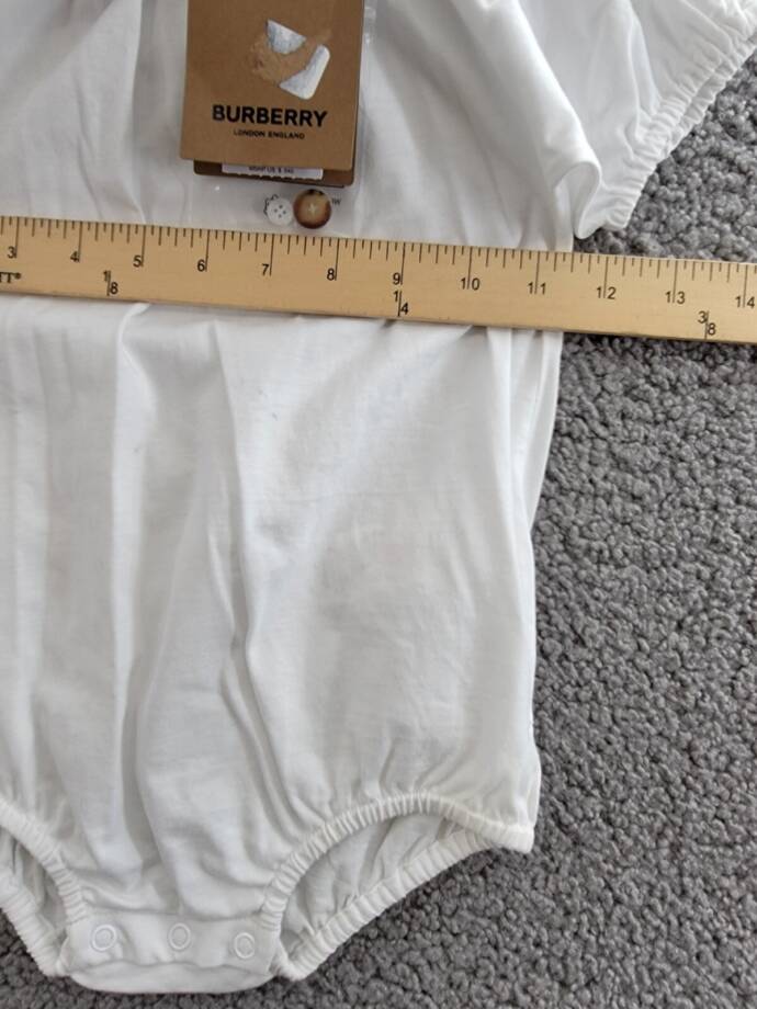 Burberry Collared One Piece Baby Girls' 18M White Short Sleeve Snap Back Closure