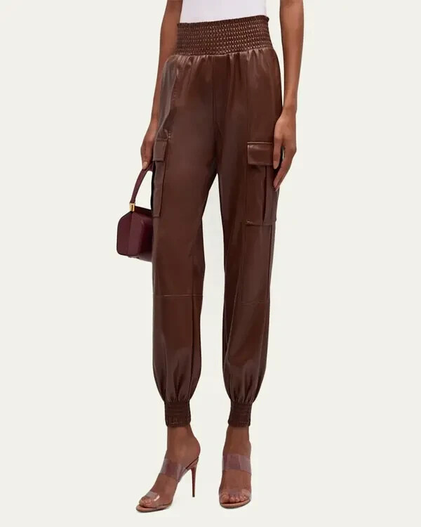 Cinq à Sept Jenning Vegan Leather Cargo Pants Women's S Espresso Pullon Style