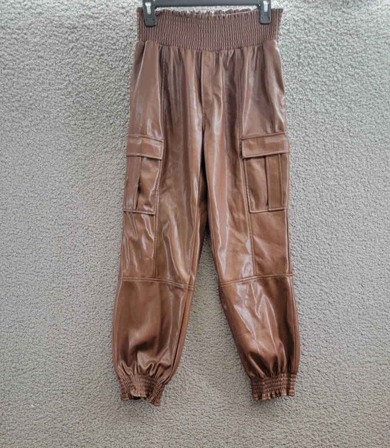 Cinq à Sept Jenning Vegan Leather Cargo Pants Women's S Espresso Pullon Style