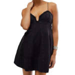 Free People Altura Mini Dress Women's L Black Sleeveless Linen Blend Back Zip