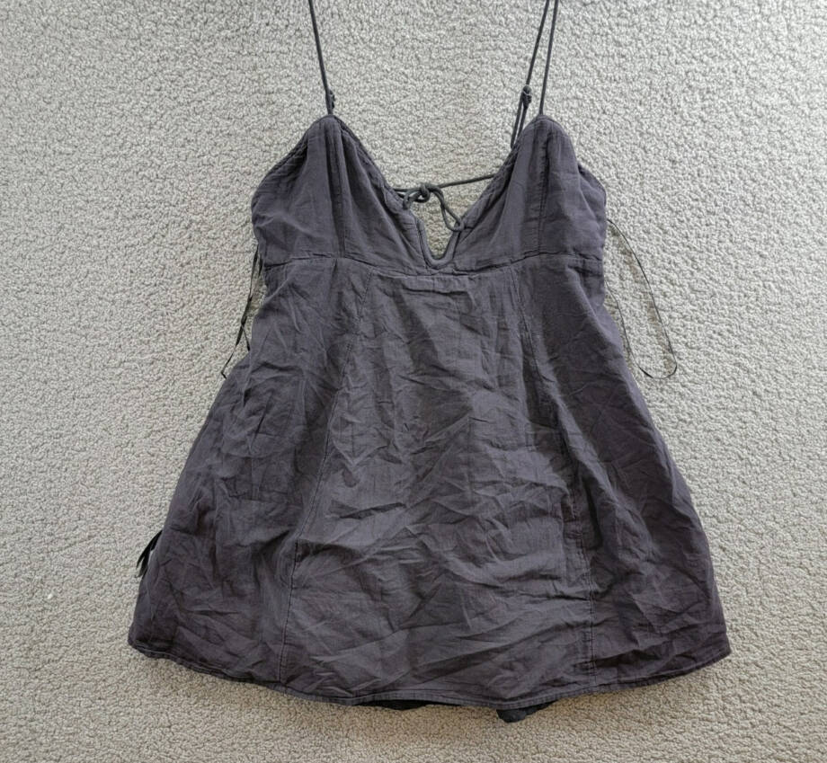 Free People Altura Mini Dress Women's L Black Sleeveless Linen Blend Back Zip