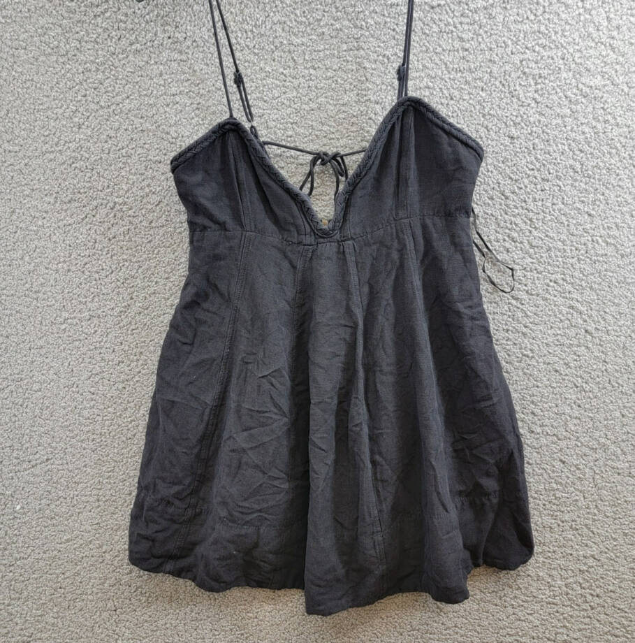 Free People Altura Mini Dress Women's L Black Sleeveless Linen Blend Back Zip