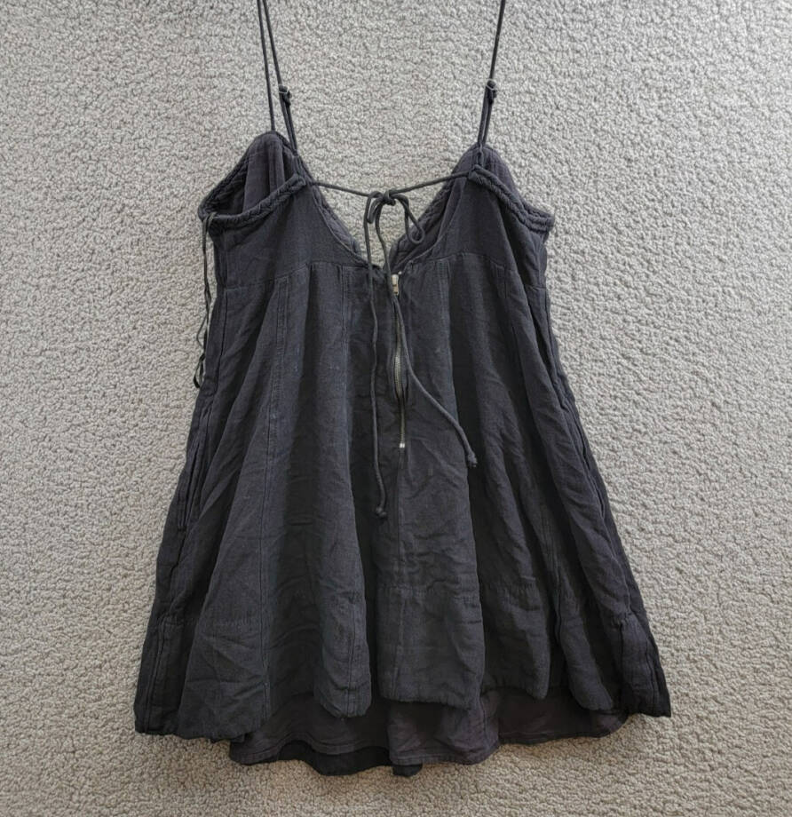 Free People Altura Mini Dress Women's L Black Sleeveless Linen Blend Back Zip