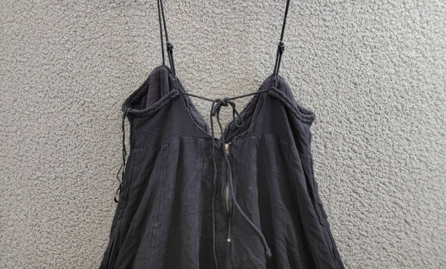 Free People Altura Mini Dress Women's L Black Sleeveless Linen Blend Back Zip