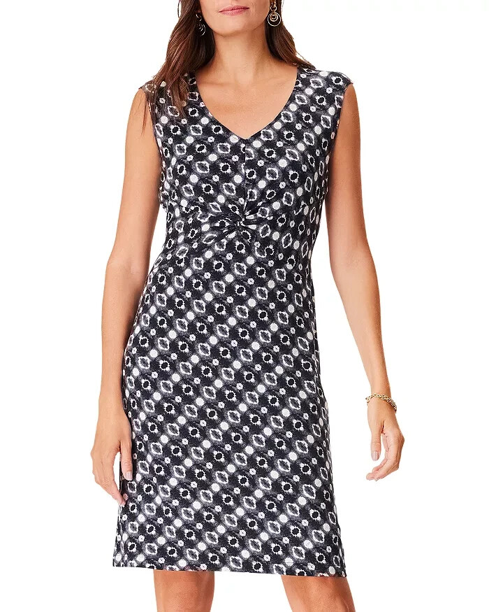 NIC+ZOE Midnight Shibori Twist Front Dress Women XS Black Multi V-Neck Pullover