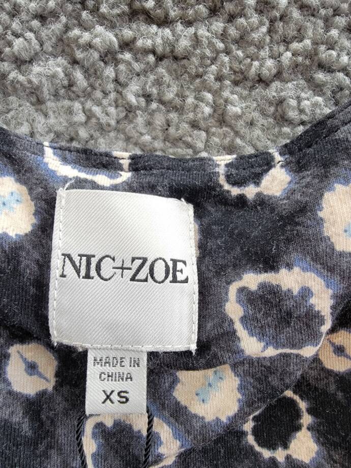 NIC+ZOE Midnight Shibori Twist Front Dress Women XS Black Multi V-Neck Pullover