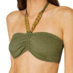 Shoshanna Cinched Chain Bikini Top Women's B Olive Halter Neck Hook & Eye Back