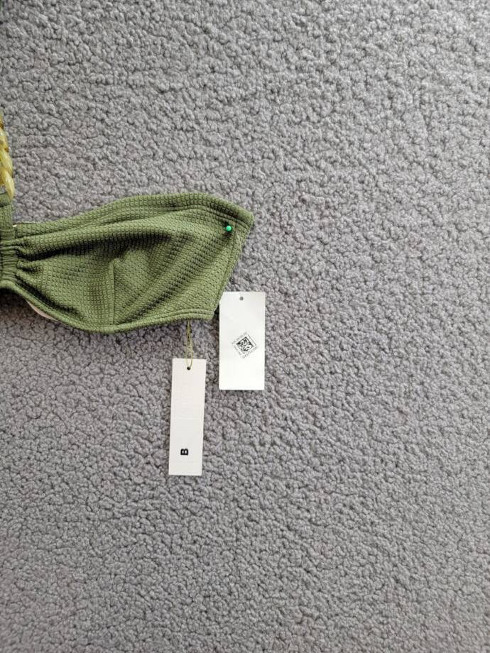 Shoshanna Cinched Chain Bikini Top Women's B Olive Halter Neck Hook & Eye Back