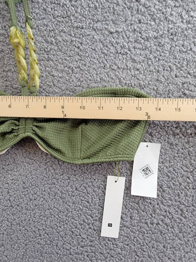 Shoshanna Cinched Chain Bikini Top Women's B Olive Halter Neck Hook & Eye Back