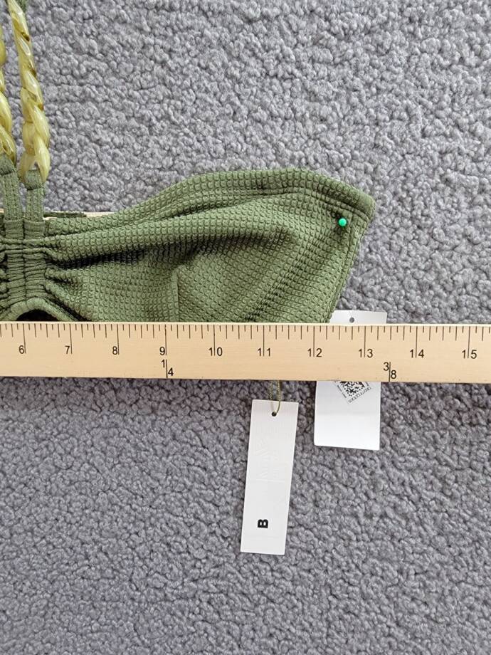 Shoshanna Cinched Chain Bikini Top Women's B Olive Halter Neck Hook & Eye Back