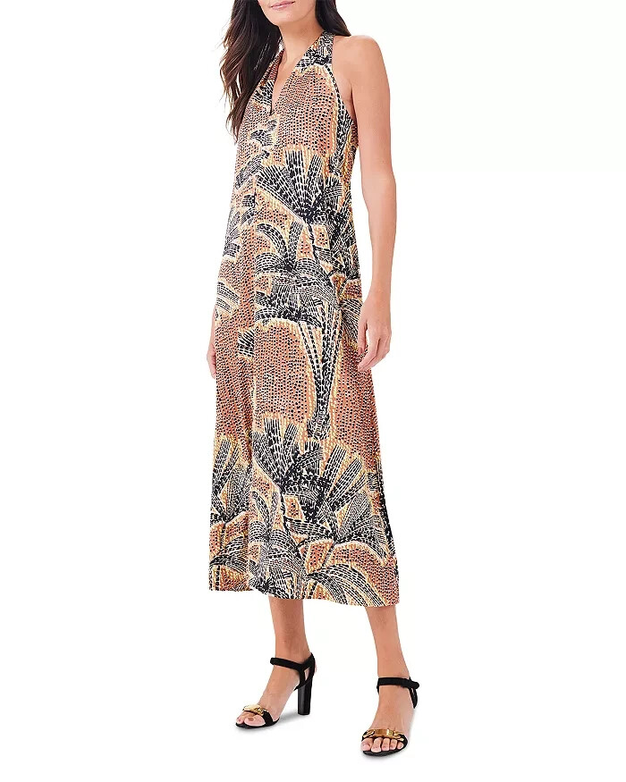 NIC+ZOE Dotty Palms Halter Dress Women's XL Neutral Multi V-Neck Pullover Style