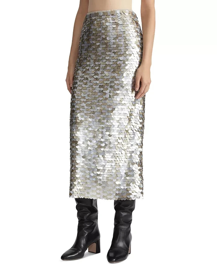 Lafayette 148 New York Embellished Pencil Skirt Women's L Metallic Multi