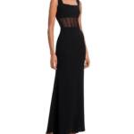 AQUA Scuba Crepe Illusion Boning Sheath Dress Women's 6 Black Back Zip Closure