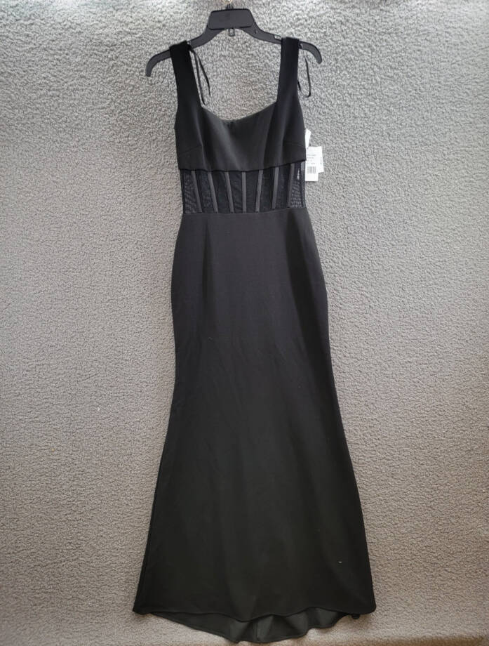 AQUA Scuba Crepe Illusion Boning Sheath Dress Women's 6 Black Back Zip Closure